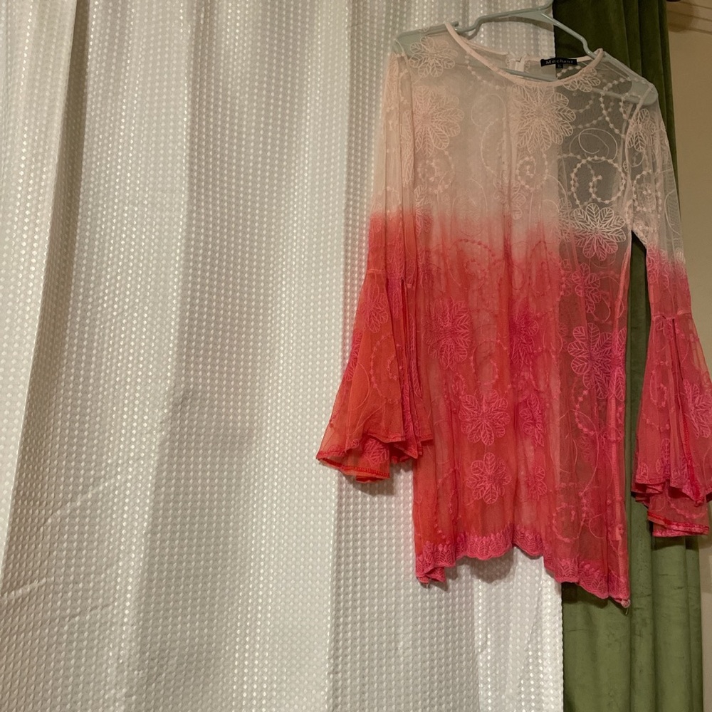Sexy hot pink ombré lace tunic blouse